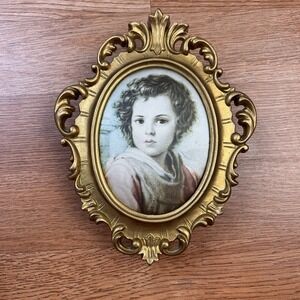 Vintage Princess Art Silk Print Wall Hanging Music Box West Germany Framed